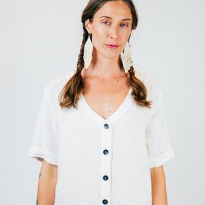 Sunflower Jumpsuit by Sugar Candy Mountain White Linen Jumpsuit